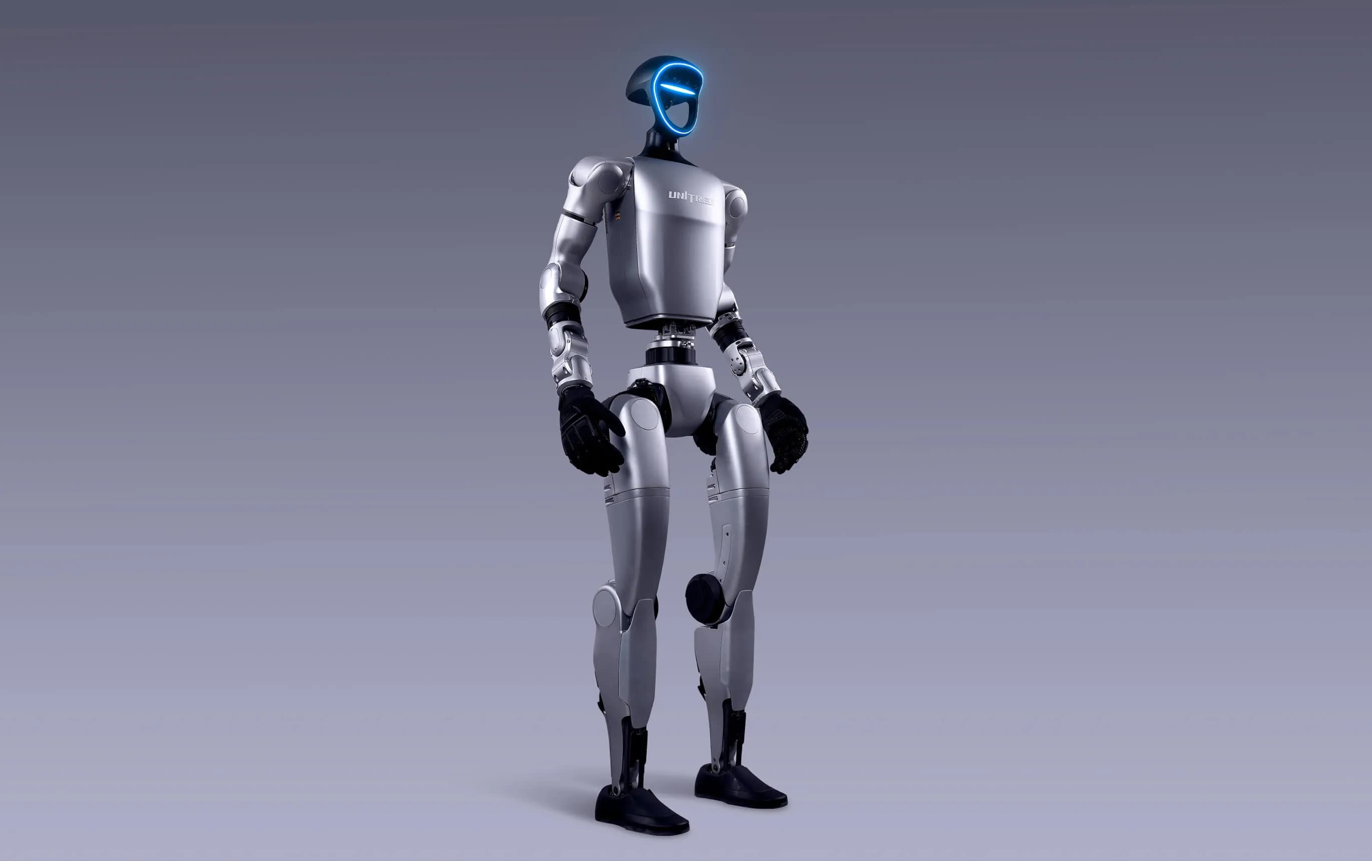 Unitree G1 — Humanoider Roboter in stehender Pose, Forschungsprojekt Vivi Bot